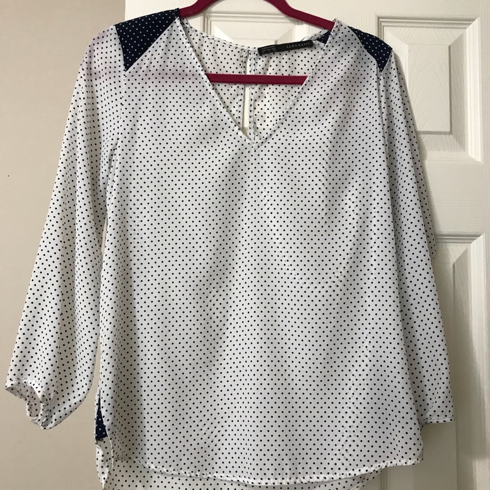 Zara navy polka dot blouse